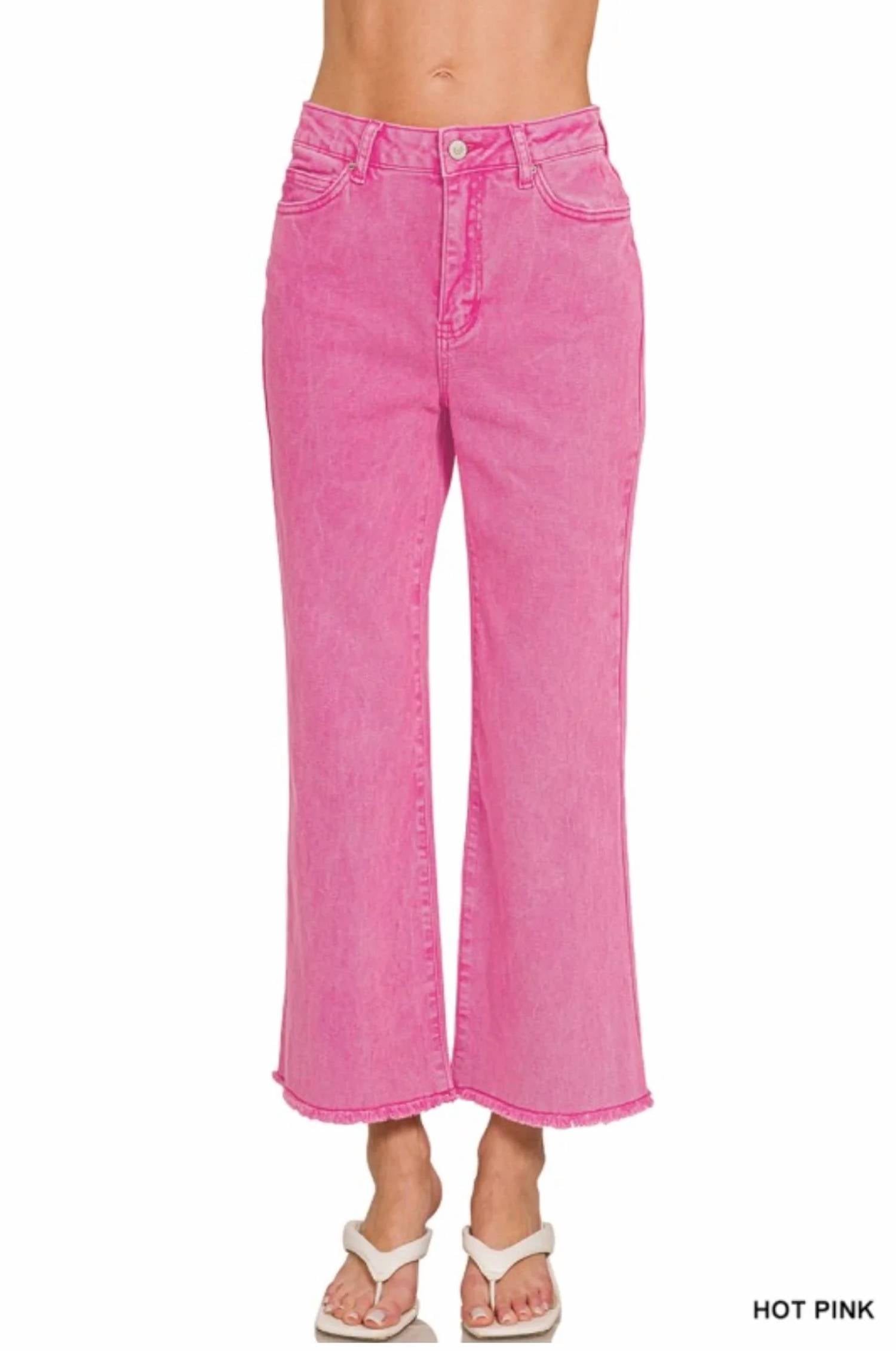 Zenana - Acid Washed High Waist Frayed Hem Bootcut Pants
