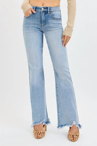 Risen - Tummy Control Mid Rise Flare Jean with Frayed Hem