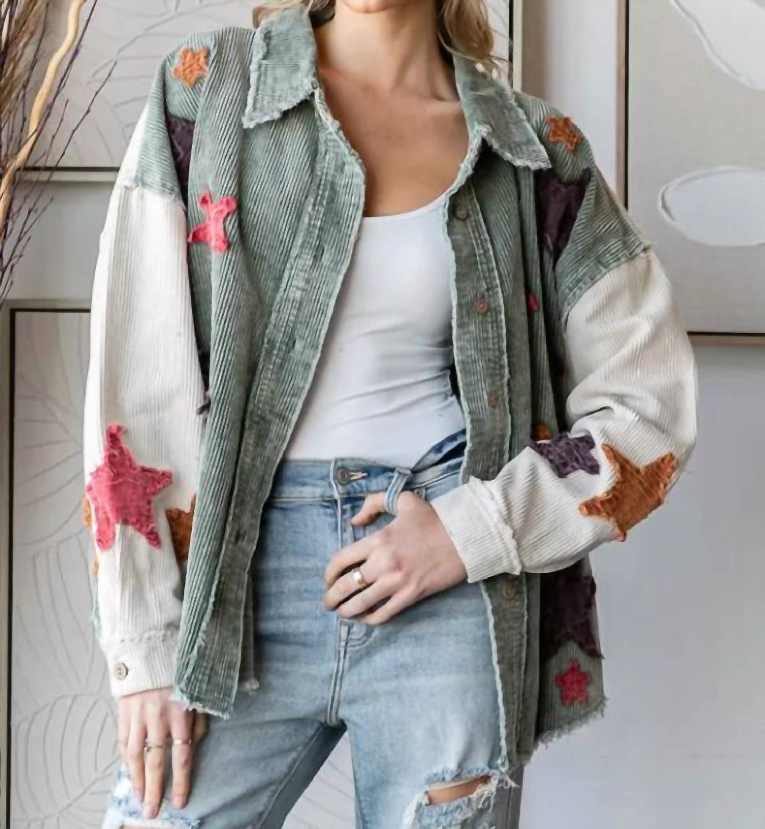 Oli & Hali - Washed Star Patch Corduroy Shacket