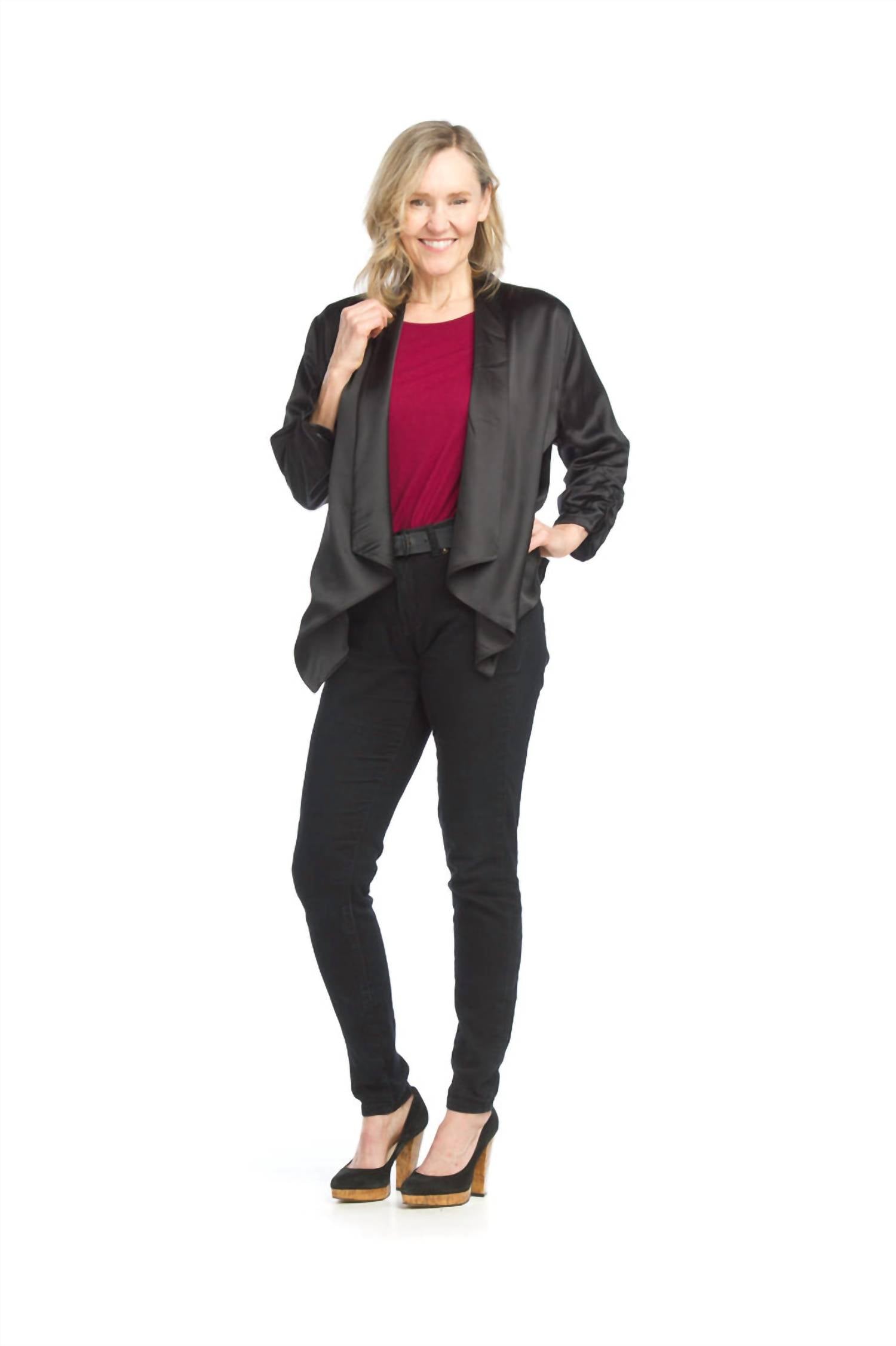 Papillon - Satin Blazer With Ruched Sleeves