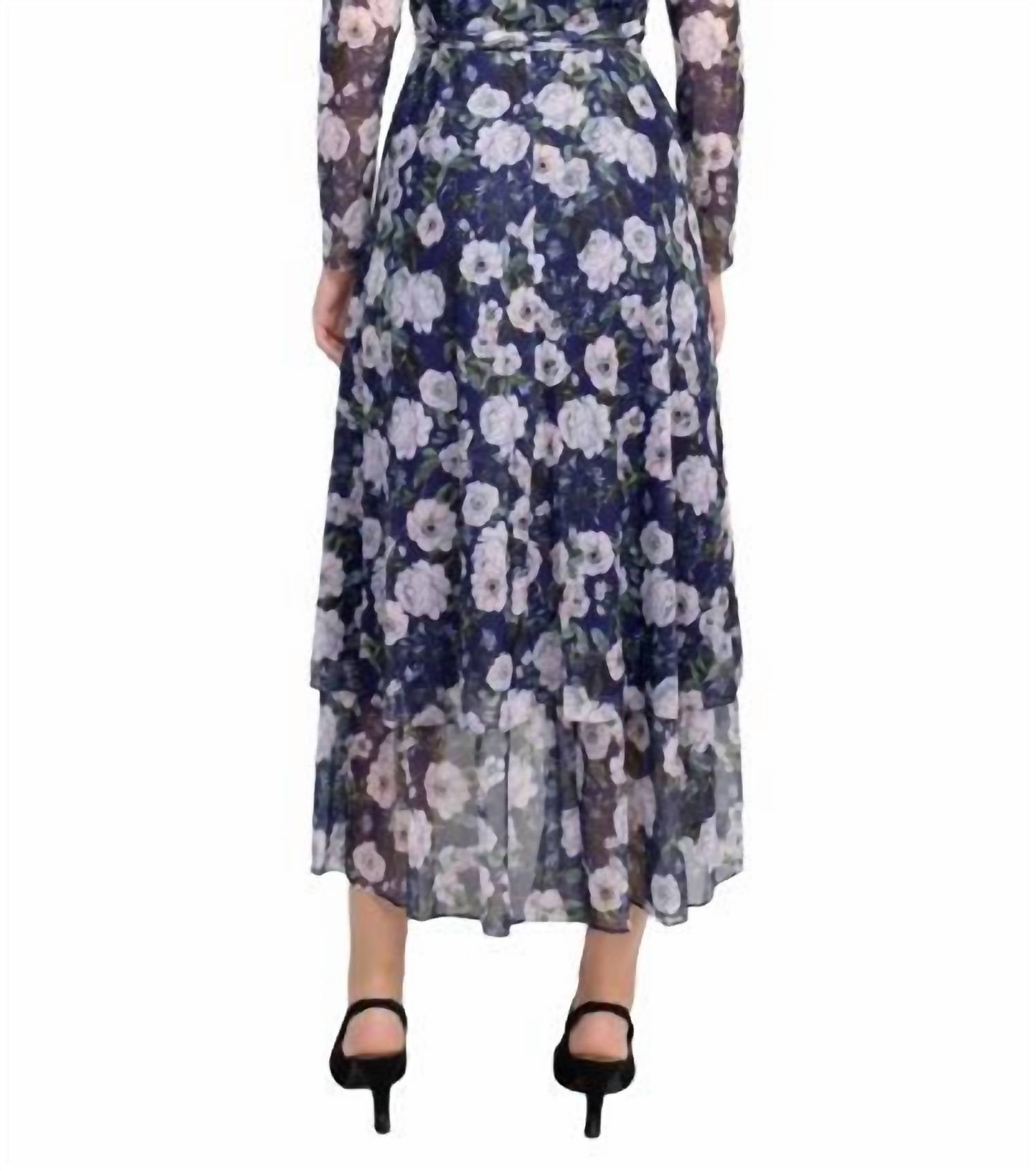 Laundry By Shelli Segal - Tie Waist Floral Print Tiered Power Mesh Dress
