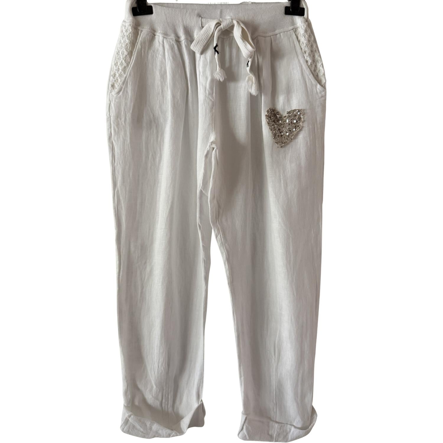 Made in Italy Amore Linen Pants in italy amore linen pants in white - women's pants - view 4