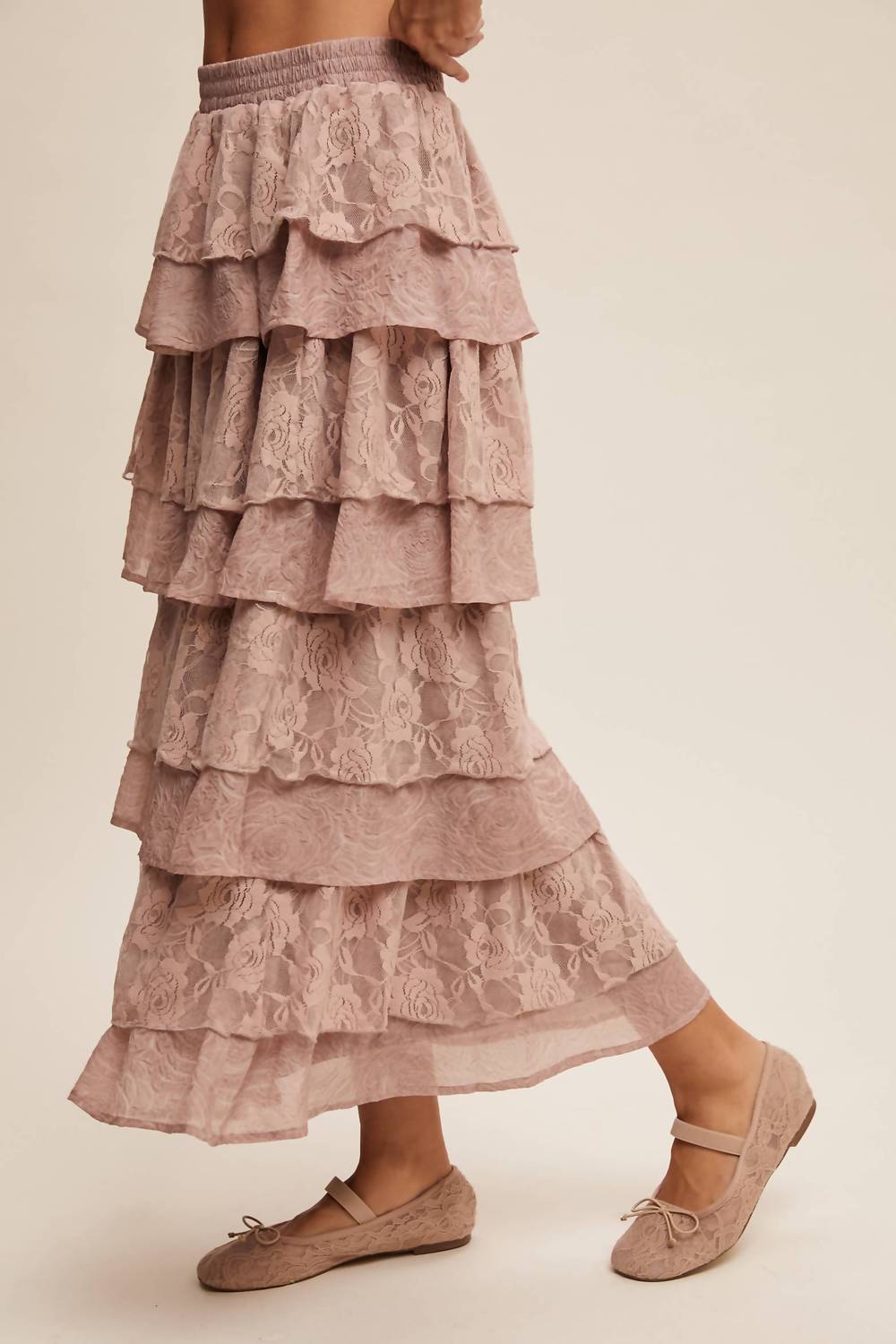 Listicle - Lace Tiered Maxi Skirt