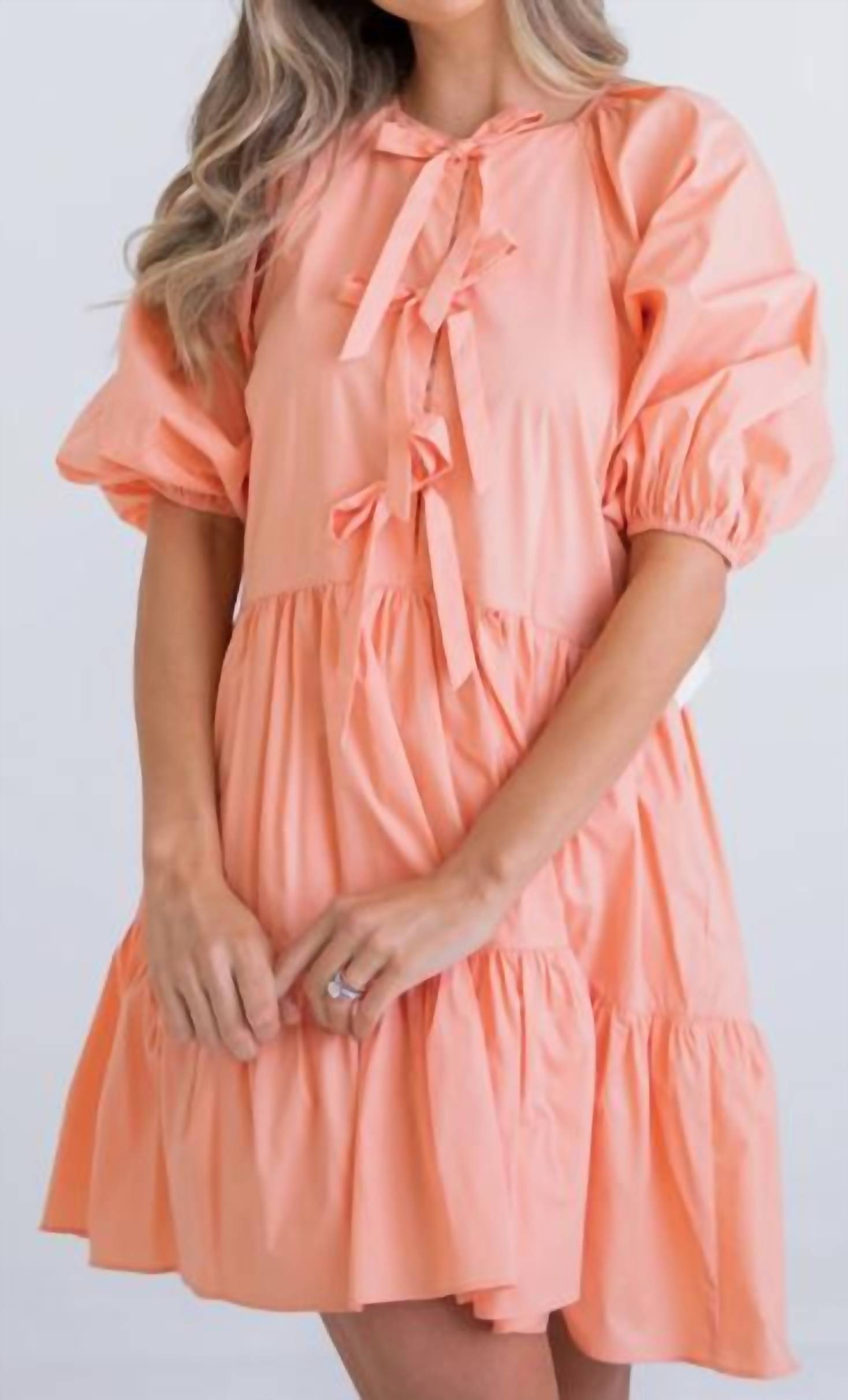Karlie - Solid Bow Poplin Mini Dress