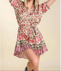Umgee - Floral Print Tie Waist Dress