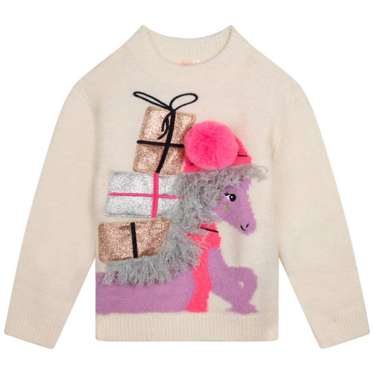 GIRLS KNIT HOLIDAY 3D POM SWEATER