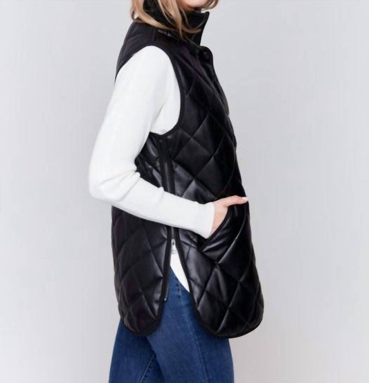 Charlie B - Long Quilted Faux Leather Vest