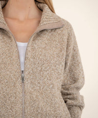 KUT FROM THE KLOTH Coryn Zip Front Sweater in stone - women's sweater - detail view