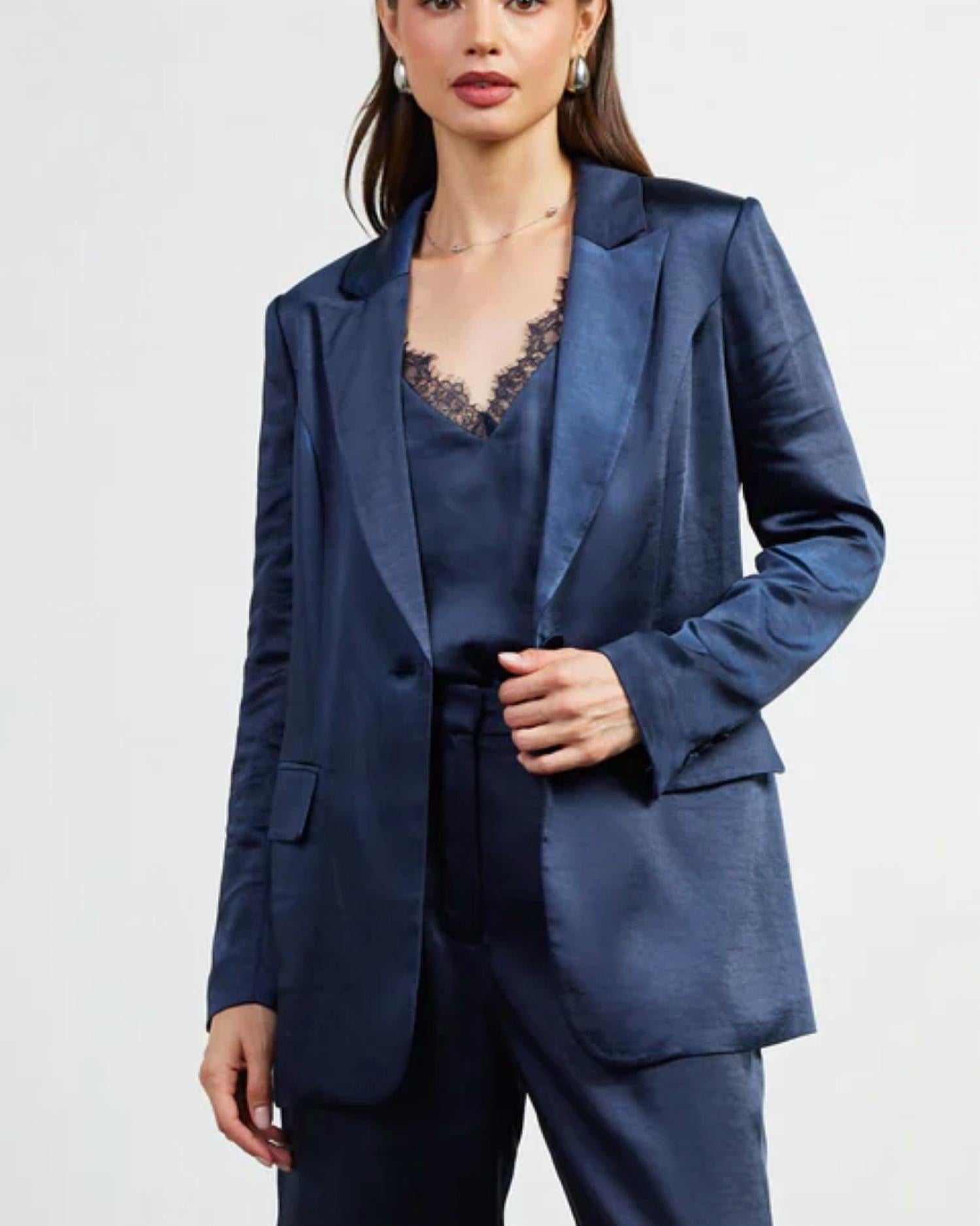 Skies Are Blue - One Button Satin Blazer