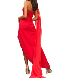 Sherri Hill - One Shoulder Scuba Lace Prom Dress With Cape