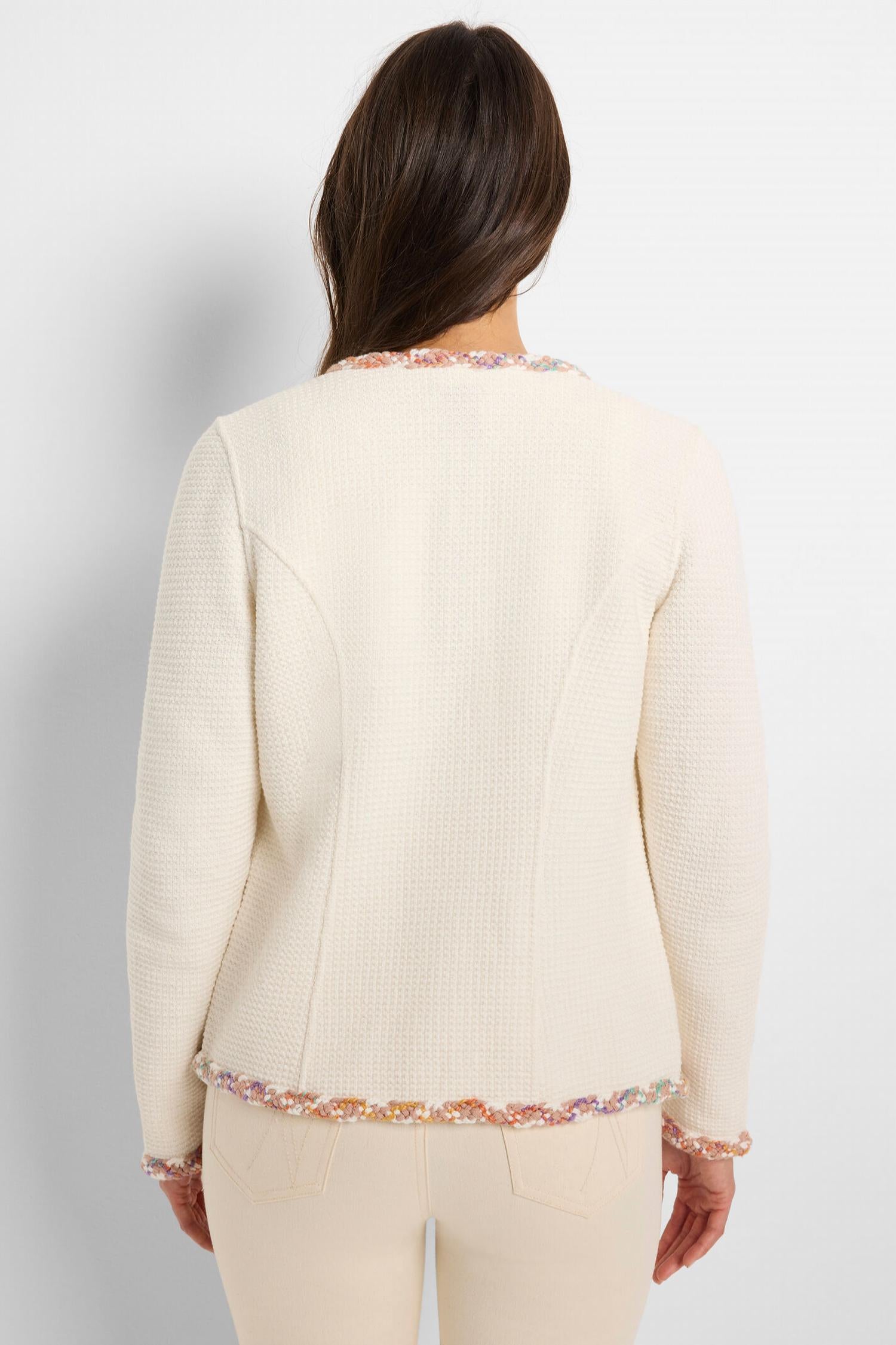 Nic + Zoe Mix Trim Knit Jacket in cream multi - women's jacket - detail view