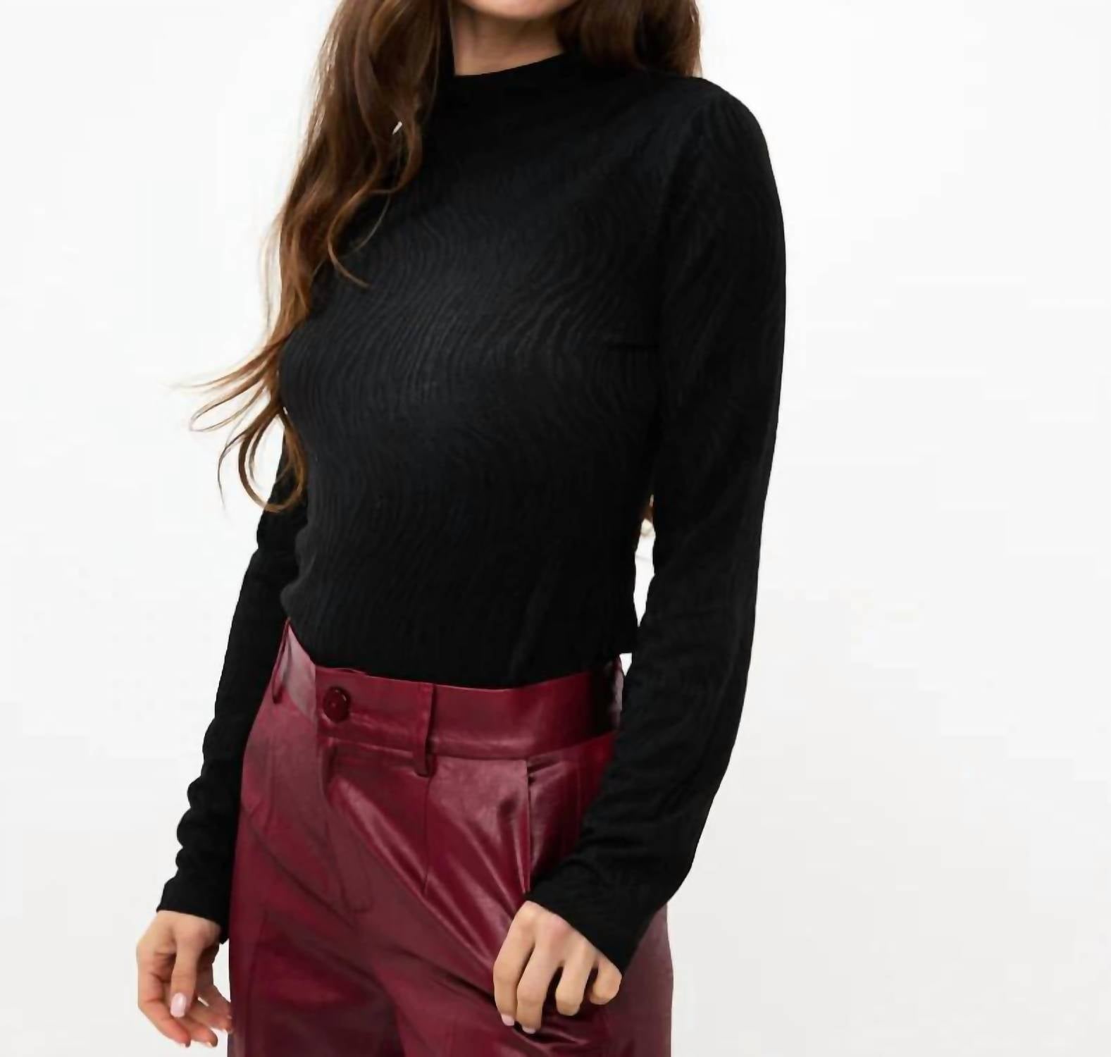 Esqualo - Blenda Burnout Animal Print Turtleneck Top