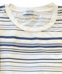 Crossley Men's Short Sleeve Stripe Crewneck Tee in blue white - men's t-shirt - detail view