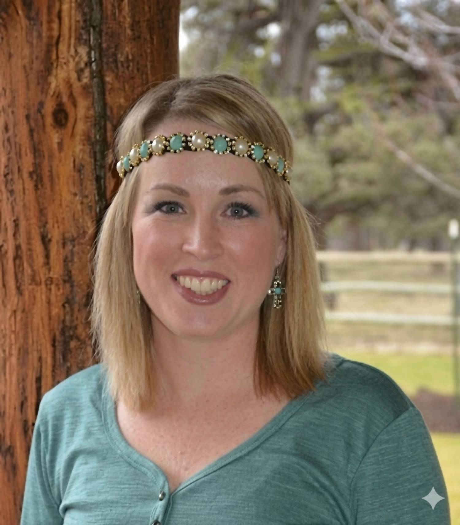three bird nest Women's Pearl Boho Chic Stretch Headband in turquoise - women's accessory