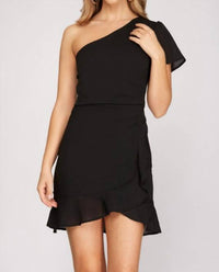 She + Sky - Ruffle Hem Shirred Party Dress