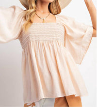 Easel Blushing Babydoll Top in beige - women's blouse - alternate view