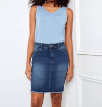 Charlie B - Stretch Denim Skort With Frayed Hem