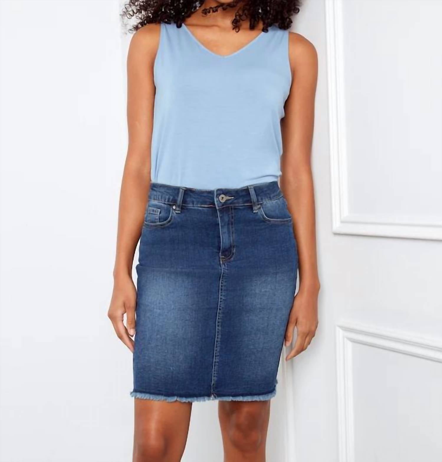 Charlie B - Stretch Denim Skort With Frayed Hem