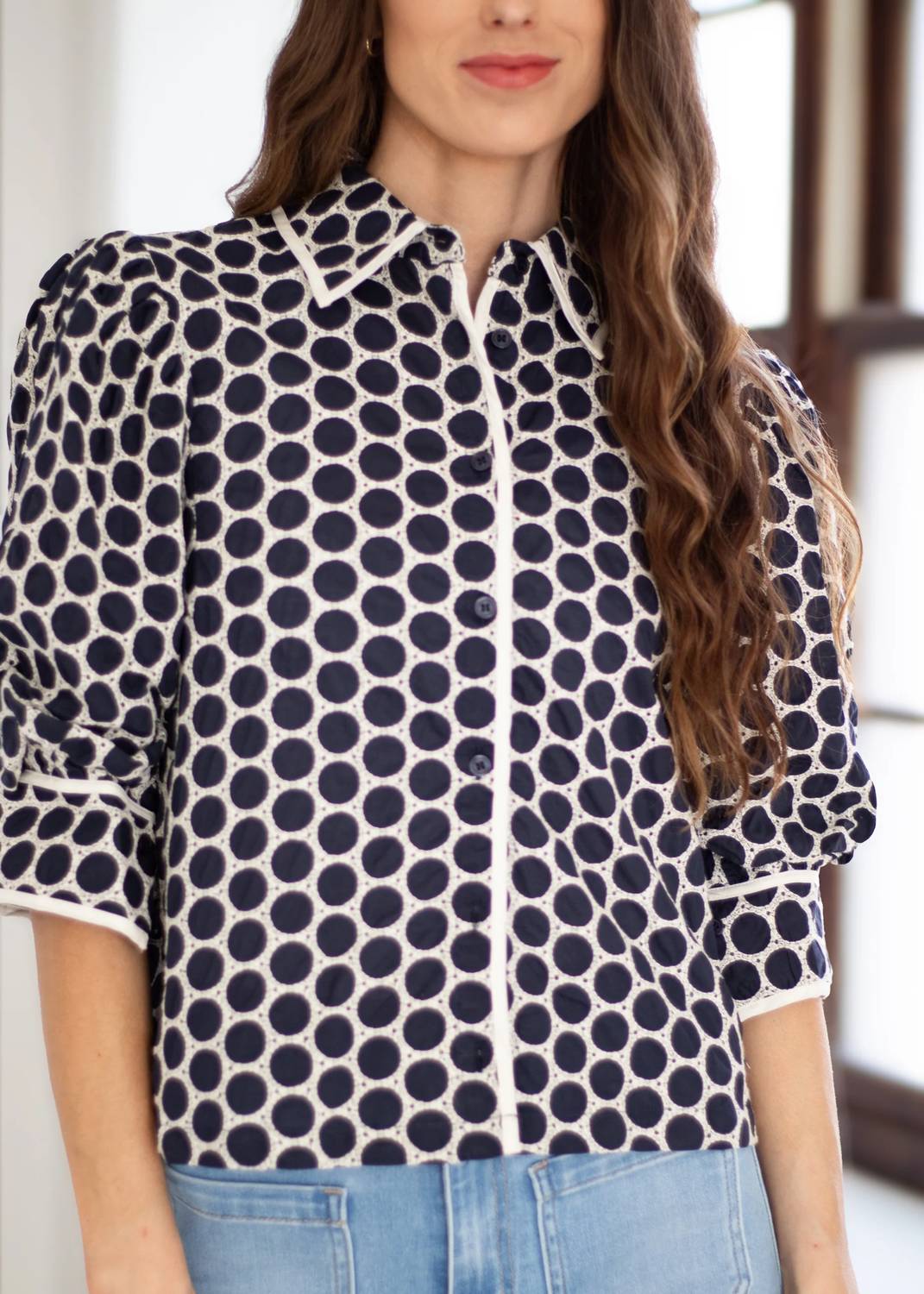 Sincerely Ours - Polka Dot Pattern 3/4 Sleeve Top