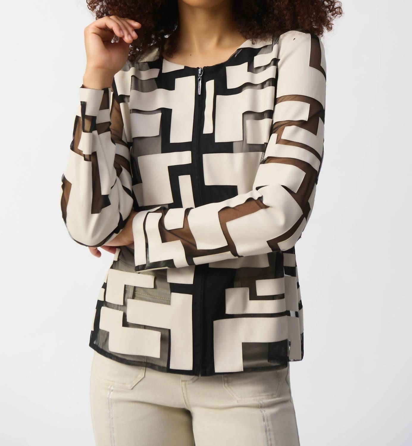 Joseph Ribkoff - Mesh And Leatherette Fitted Jacket