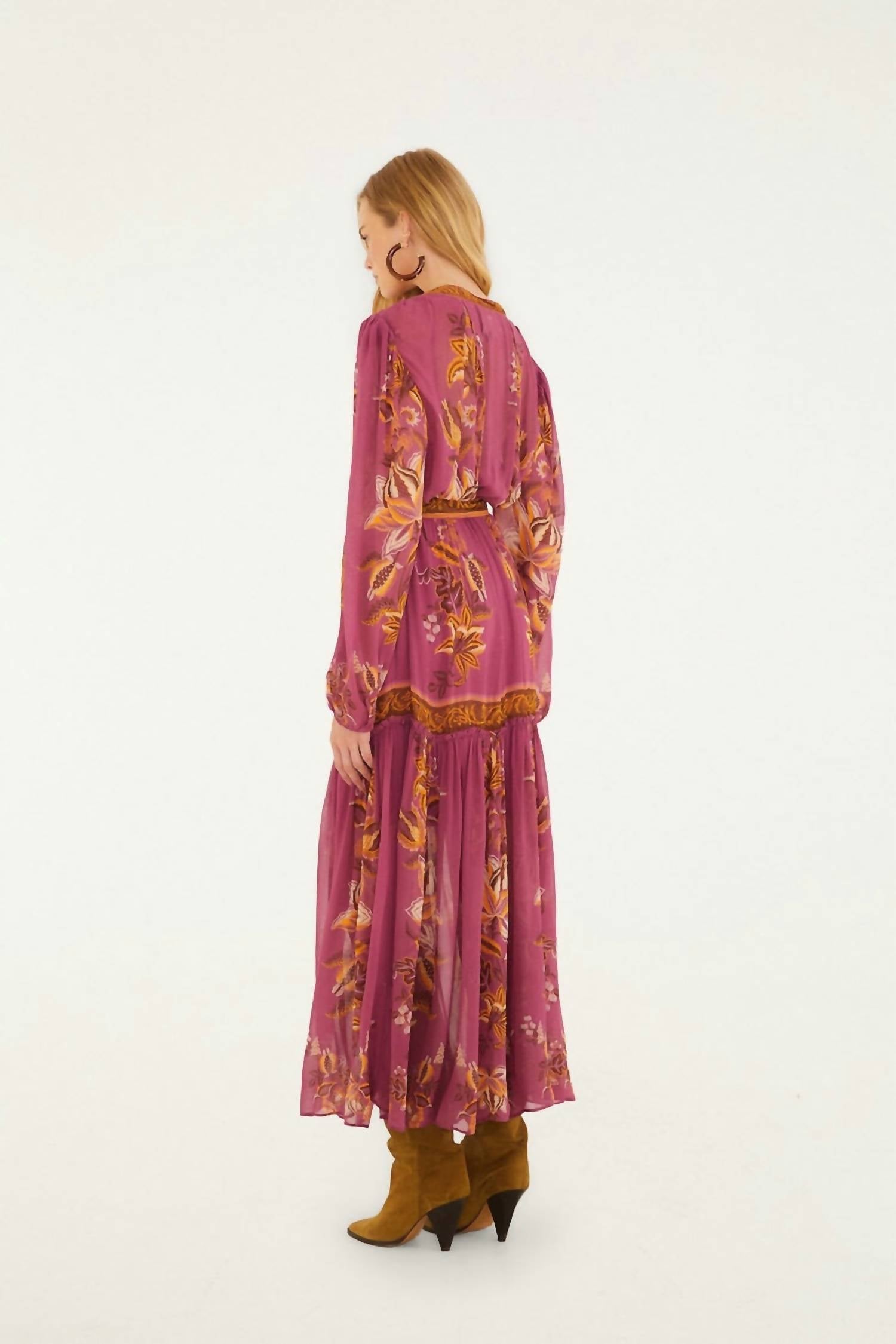 Farm Rio - Delicate Chintz Puff Sleeve Belted Maxi Dress