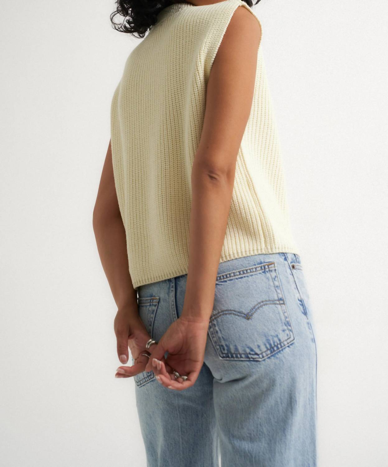 Callahan Shaker Knit Crewneck Muscle Tee in cream - women's t-shirt - detail view