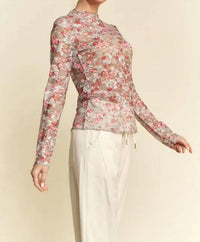 Davi & Dani - Floral Print Mesh Long Sleeve Layering Top