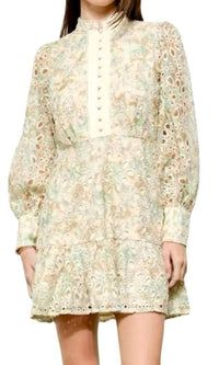 INA Fashion Romantic Floral Lace Eyelet Dress in sage green - women's dress