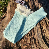 three bird nest Women's Lace Trimmed Leg Warmers in mint - women's accessory - detail view