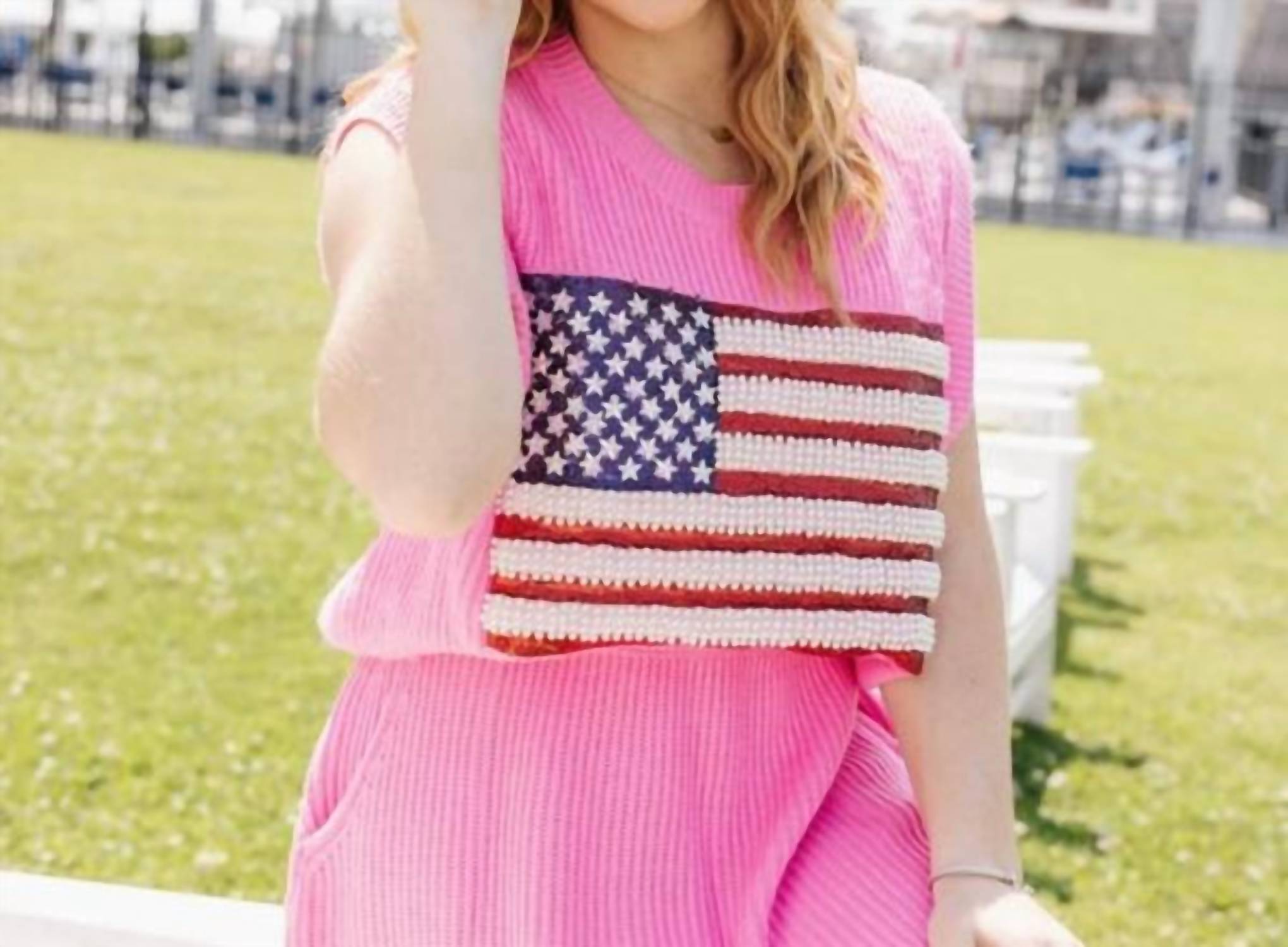 Queen Of Sparkles - Sequin Flag Sweater Vest Top Set