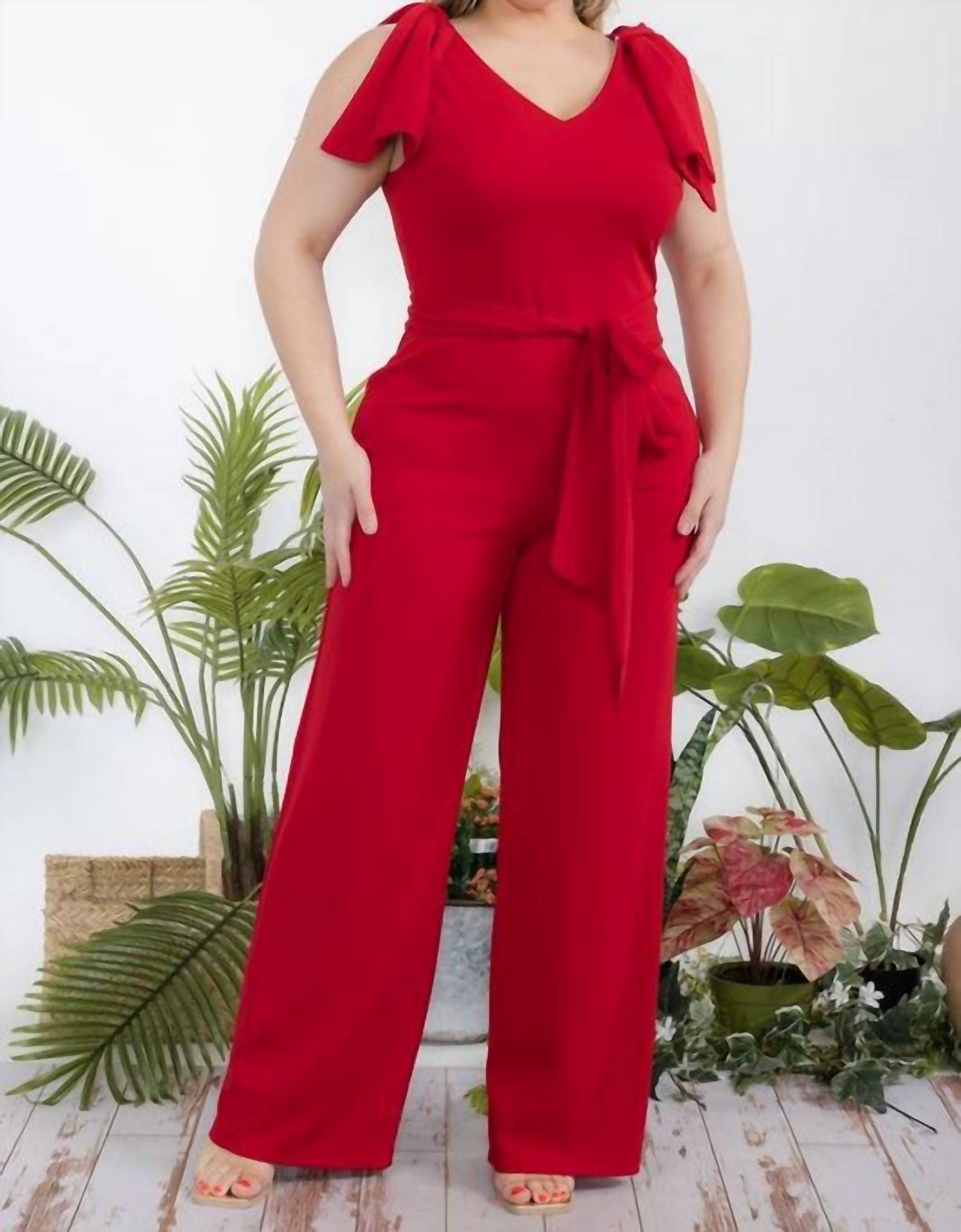 Karen T Design - Sleeveless Bow Shoulders Jumpsuit