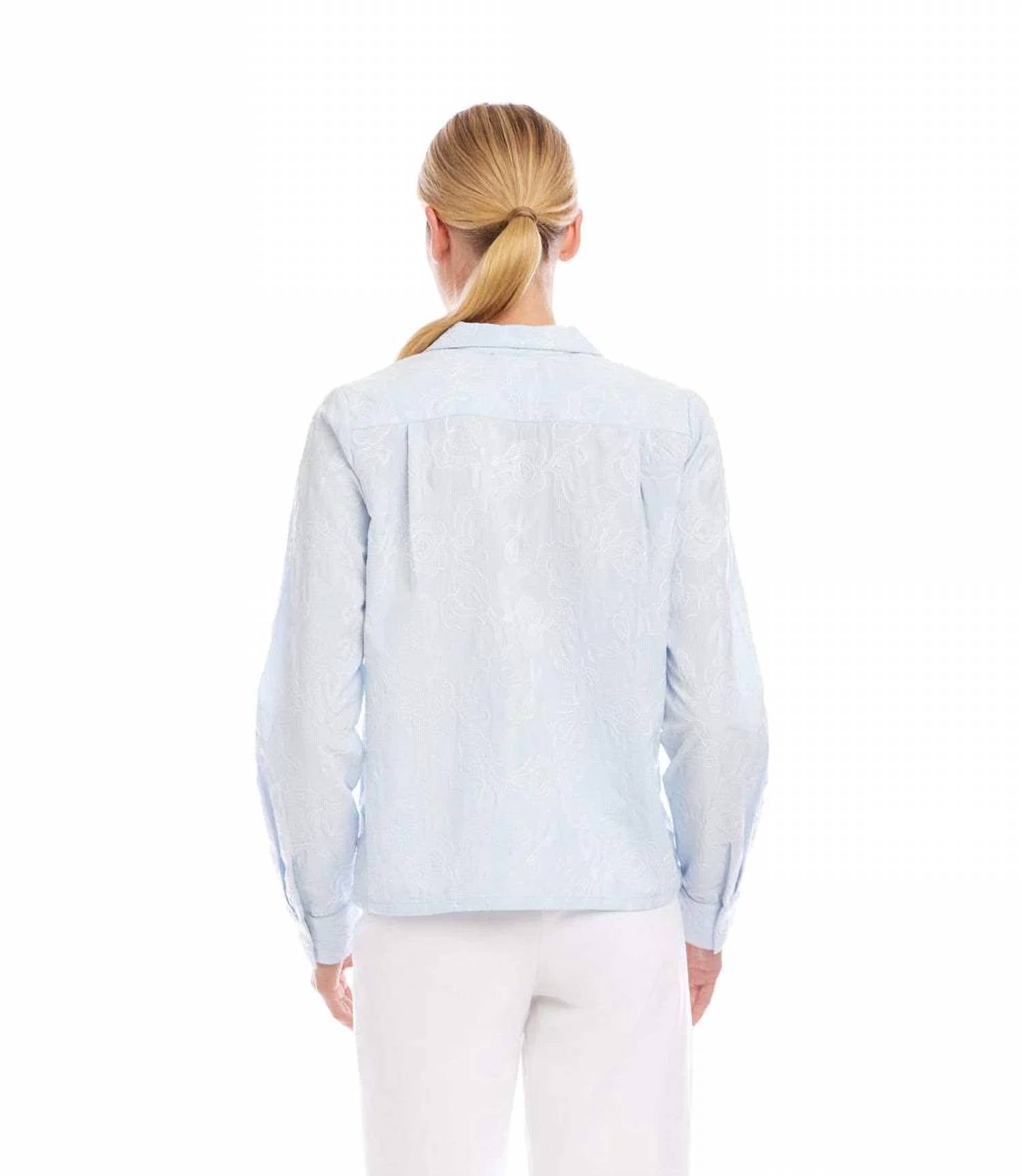 Karen Kane - Stripe Long Sleeve Embellished Button-Up Shirt