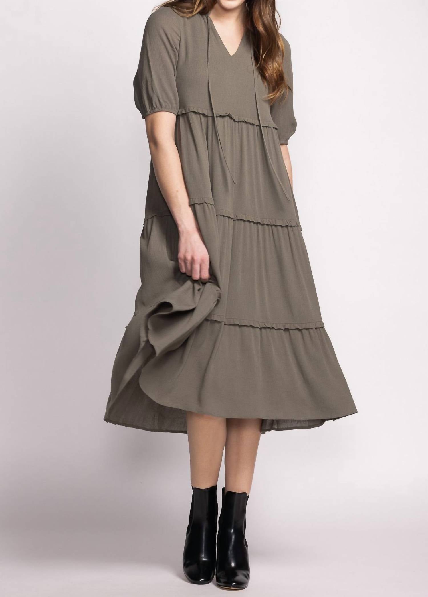 PINK MARTINI Zoey Midi Dress in olive - women's dress - alternate view
