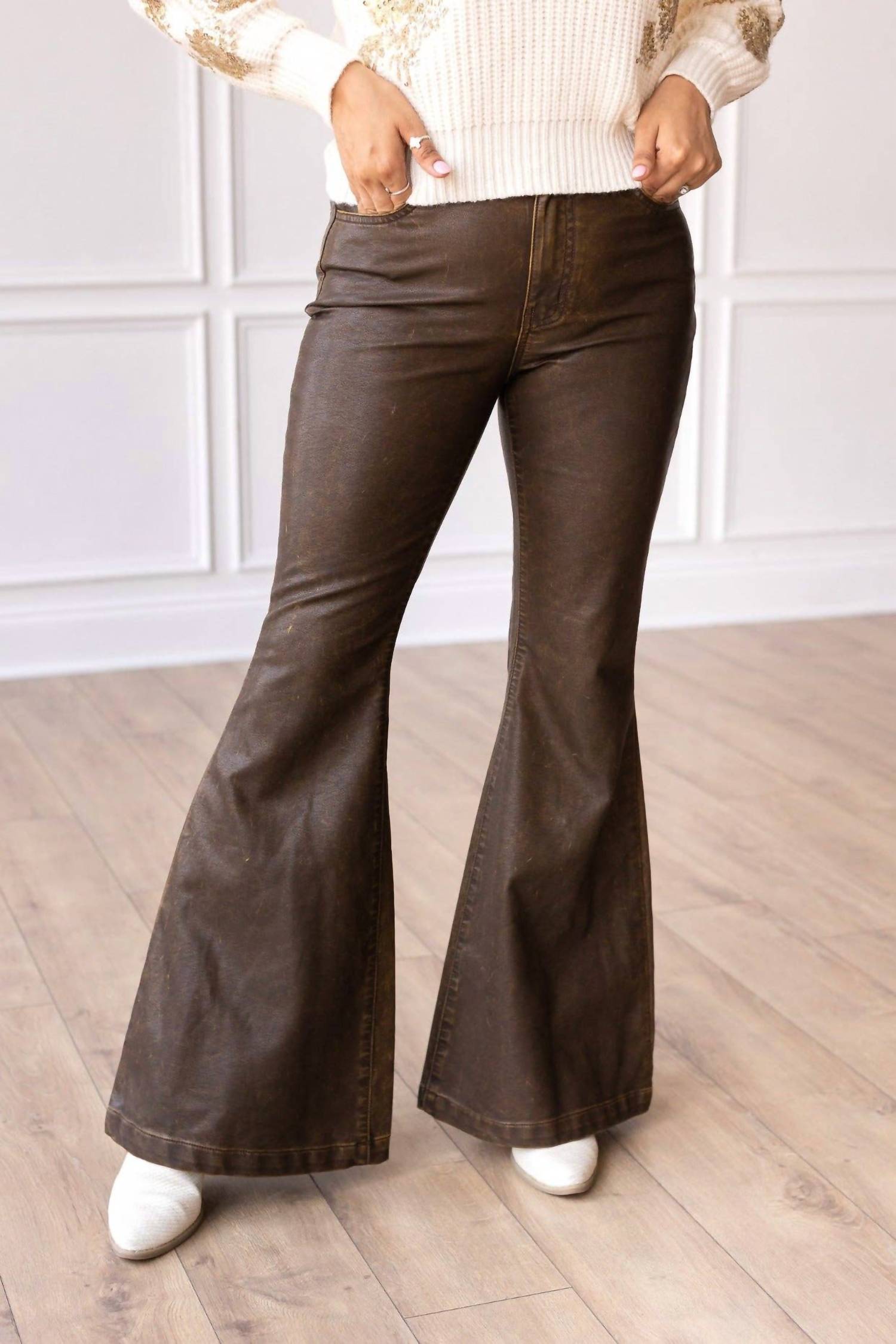 Grace + Emma - The Brandy Rustic Leather Bellbottoms Pants