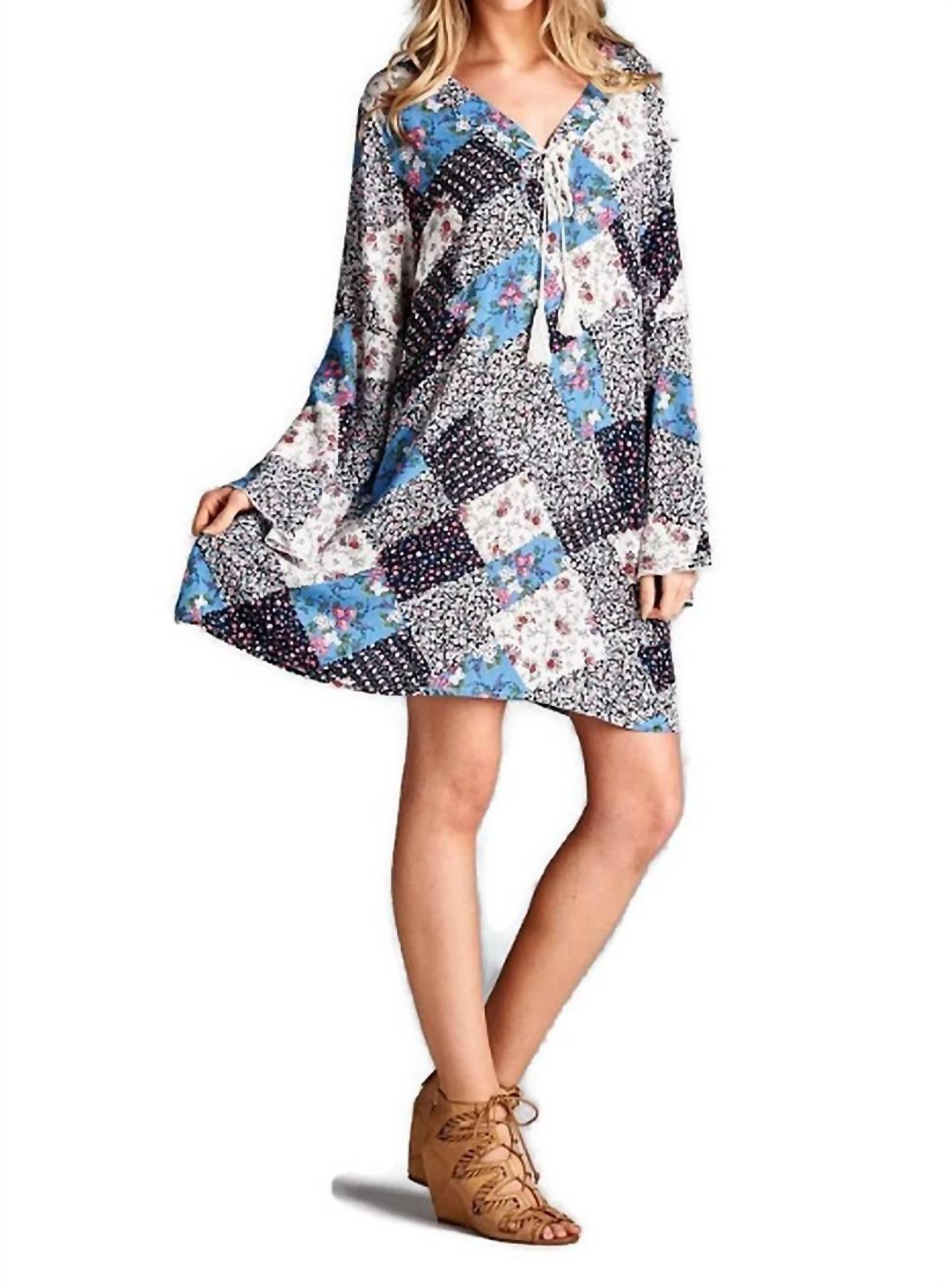 Velzera - Floral Patchwork Print Mini Dress
