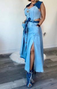 Pastel Design - Denim Belted Midi Dress
