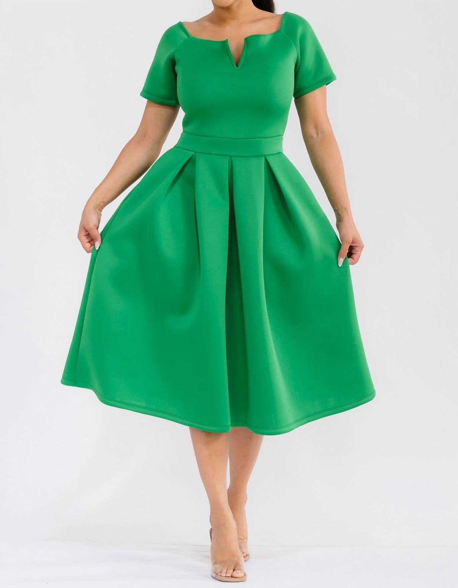 Karen T Design Pleated Midi Dress in emerald green - women's dress - view 7