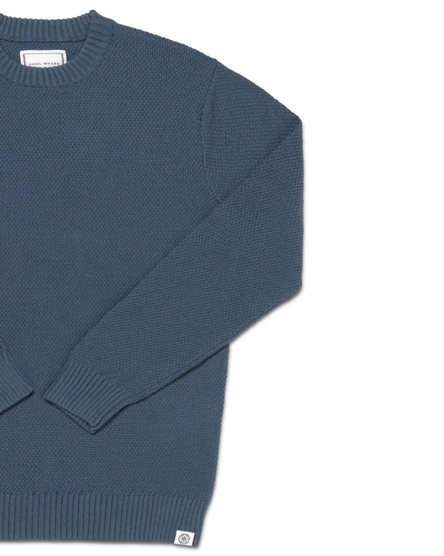 Long Wharf Supply Co. Men's Madaket Seawell Crewneck Sweater in marine - men's sweater - detail view