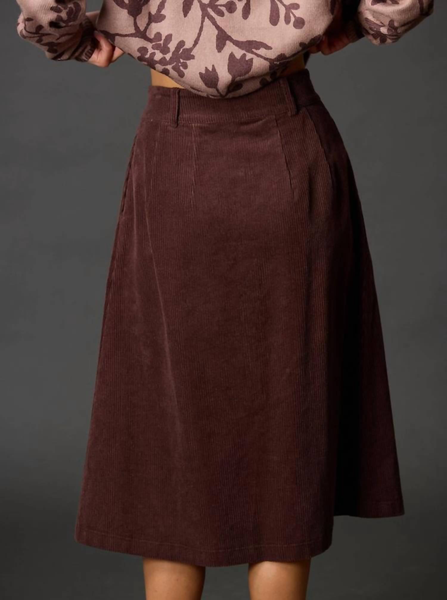 Before You - Corduroy Front Button Midi Skirt