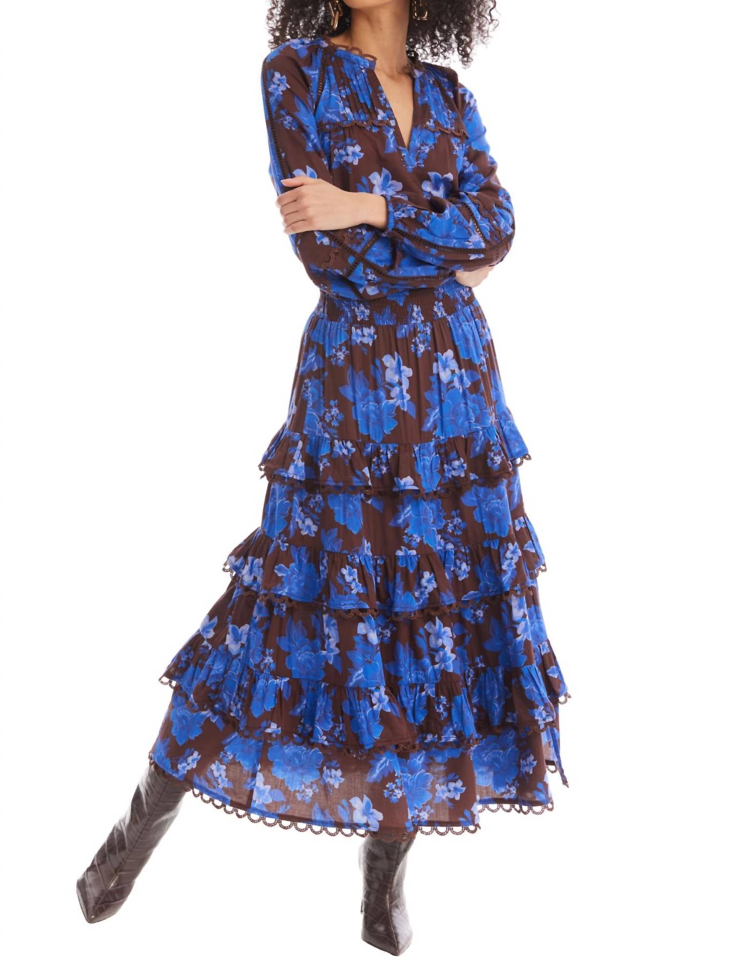 ALLISON NEW YORK SAVANNAH MIDI SKIRT in cobalt floral - women's skirt