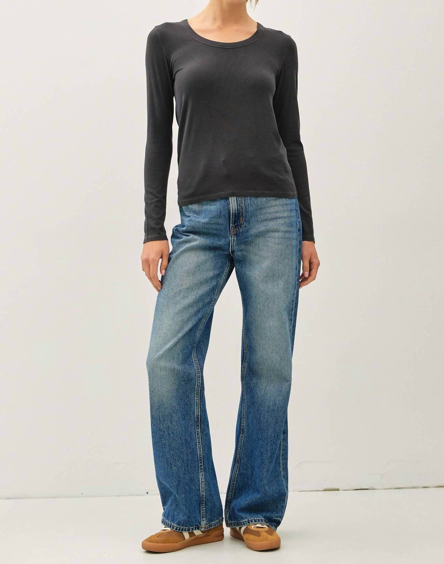 be cool Ultra Soft Long Tee in dark charcoal - women's long sleeve top - detail view