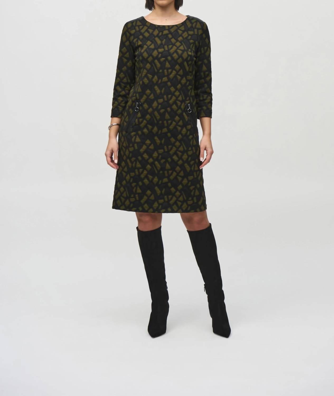 Joseph Ribkoff - Geometric Jacquard Shift Midi Dress