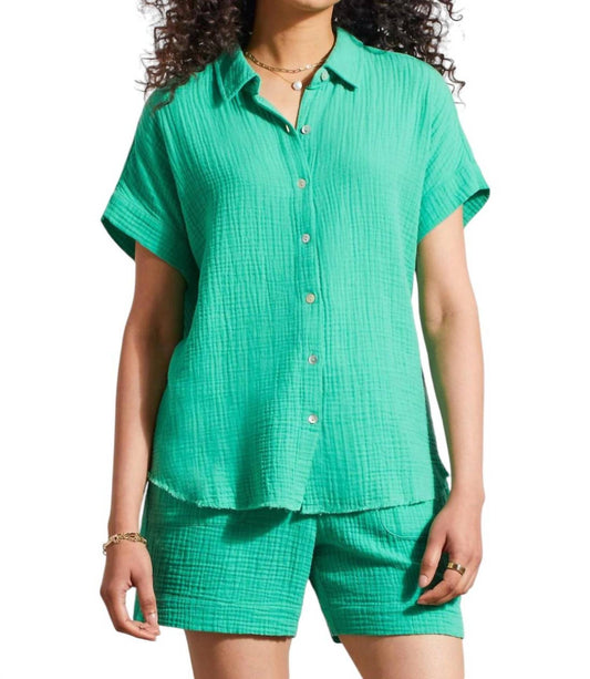 Tribal - Cotton Gauze Button-Up Shirt With Short Sleeves