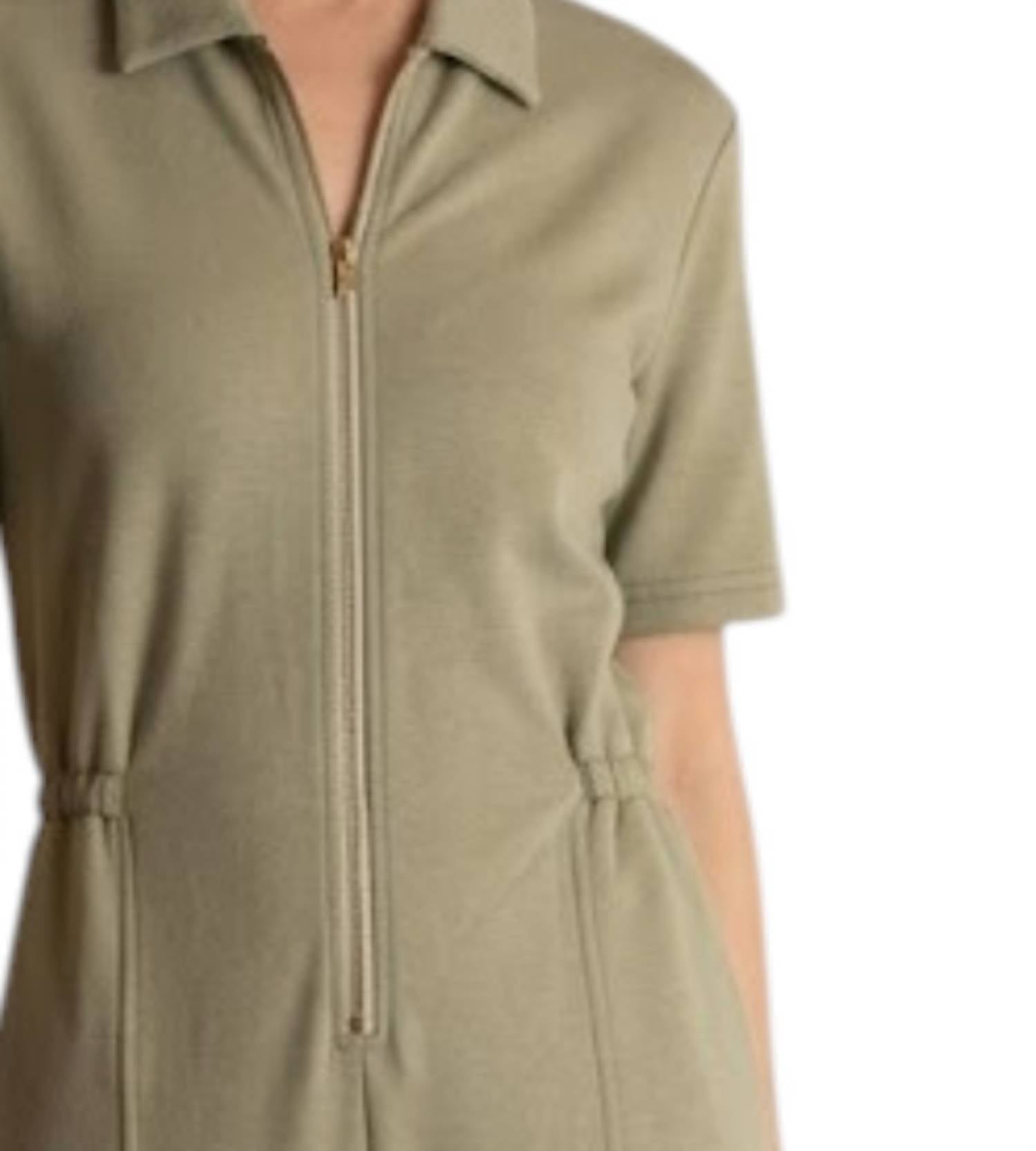 P.CILL Front Zipper Jumpsuit in olive - women's pants - detail view