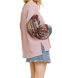 Umgee - Paisley Print Waffle Knit Top