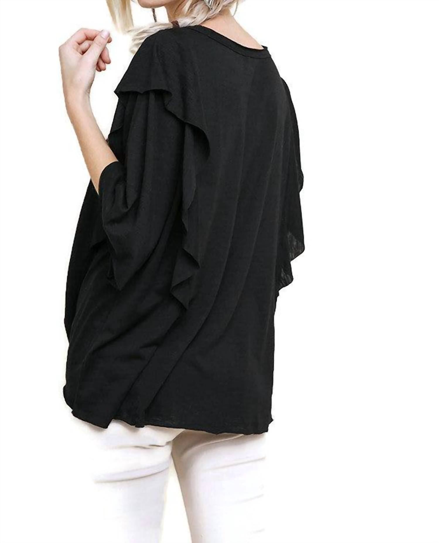 Umgee - Embroidered Ruffled Sleeve Knot Top