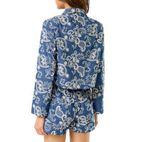 Lalavon - Floral Embroidery Button-Front Jacket