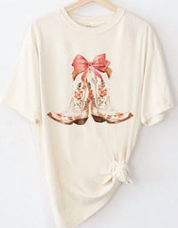 Golden Rose Co - Coquette Bow And Floral Boot Colors Tee