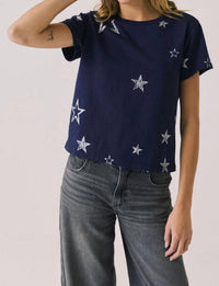 Chaser All Over Distressed Stars Tee in blue - women's t-shirt