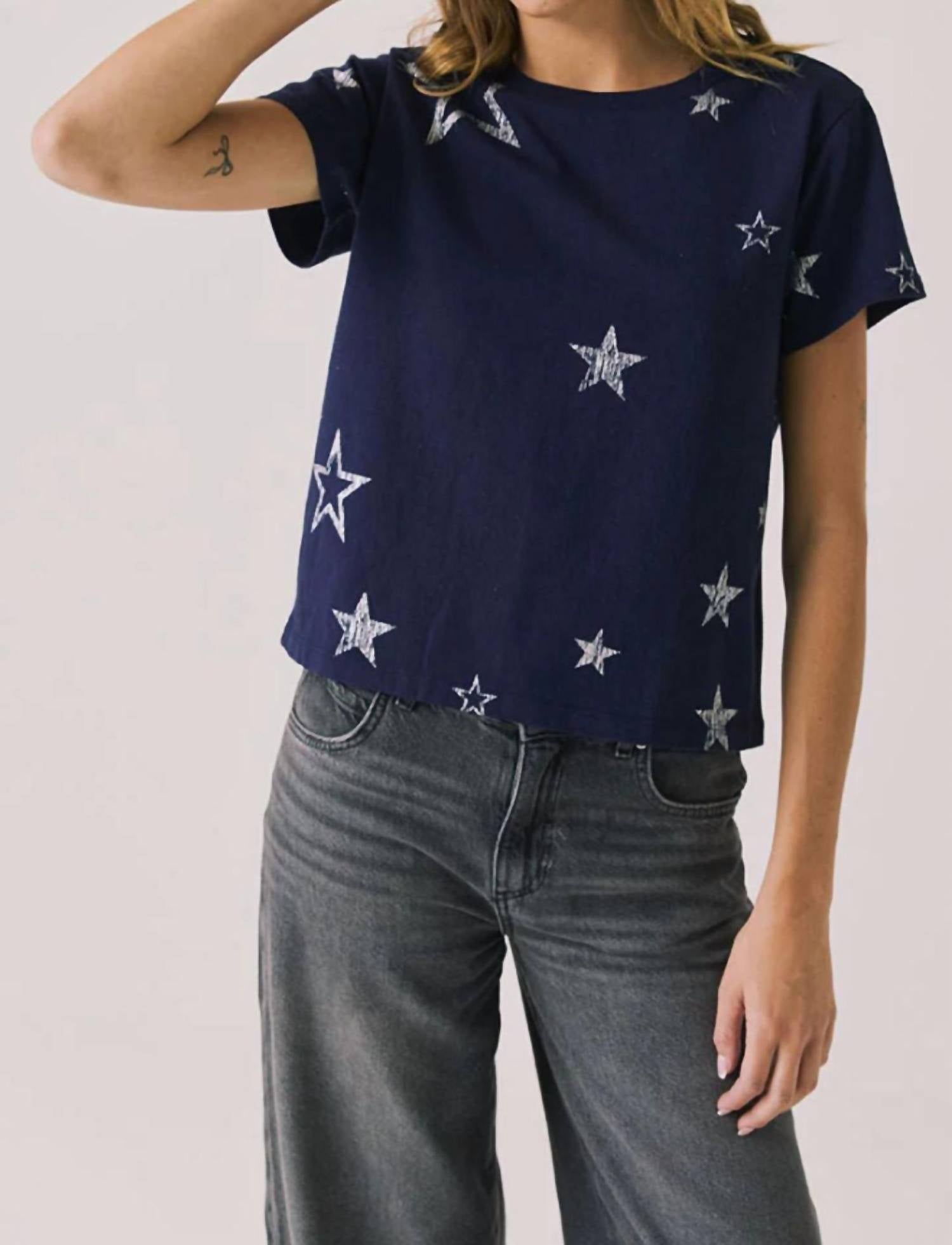 Chaser All Over Distressed Stars Tee in blue - women's t-shirt